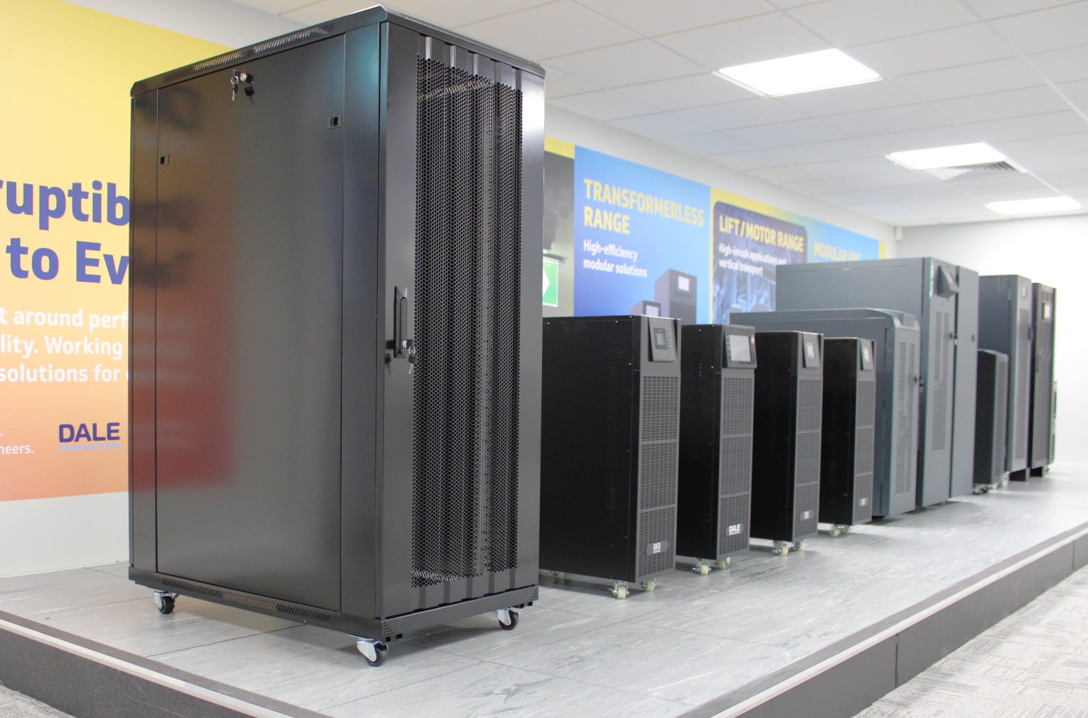 Interior showroom at Dale Power Solutions St Albans site displaying UPS equipment